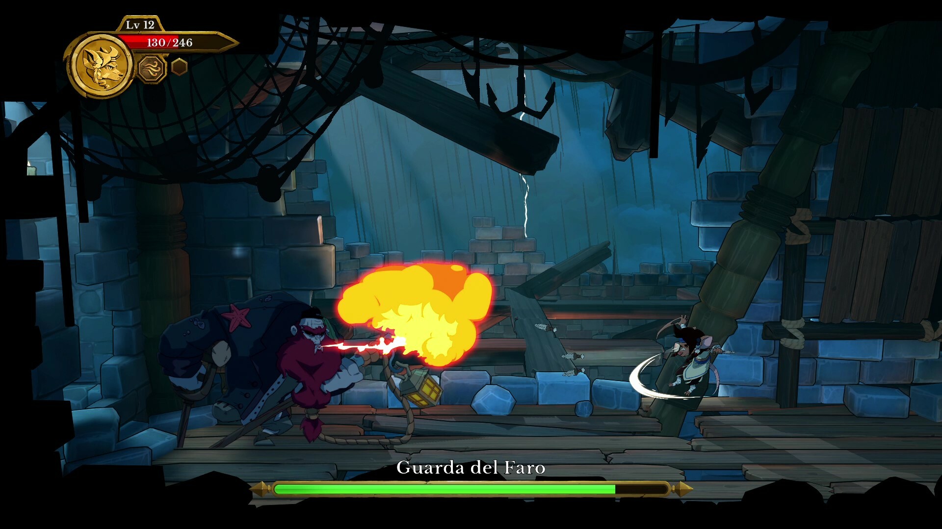 personaje lanzando ataque especial en escenario 2D